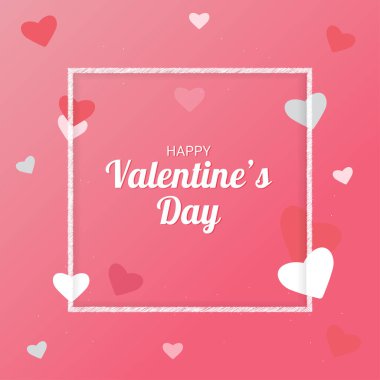 Sevgililer Günü. Beyaz çerçeveli ve kalpli Banner. Vektör..