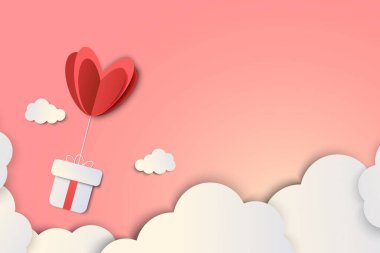 Sevgililer Günü 'nde Place ile mesajlaşmak için arka plan. Hediye ve arka planda kağıt kedi tarzında bir kalp olan illüstrasyon..