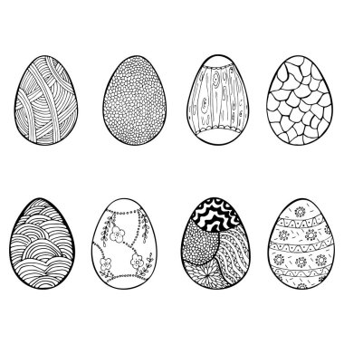 Karalama tarzında çizilmiş Paskalya yumurtaları. Siyah ve beyaz el çizilmiş vektör.