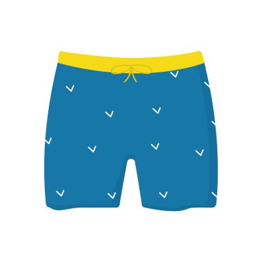 Beyaz arkaplanda izole edilmiş mavi yüzme şortu. Düz stil vektör tasarımı..