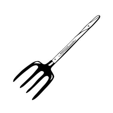 El çizimi tarzında izole edilmiş beyaz arkaplan üzerine dirgen. Tek renkli vektör illüstrasyonu.