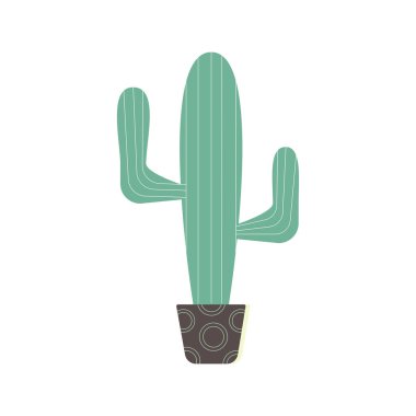 Tencerede Saguaro kaktüsü ikonu. Bitkilerin düz biçimdeki vektör illüstrasyonu.