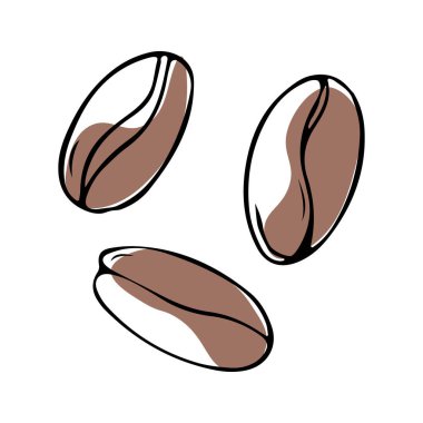 Doğrusal çizim tarzında kahve çekirdekleri. Dağınık fasulyelerin vektör çizimi.