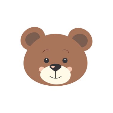 İzole edilmiş beyaz bir arka planda ayı başının çocuk vektör çizimi. Sevimli bir karakter. Ağ ve tasarım için ayı ağızlığı.