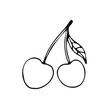 Karalama tarzında izole edilmiş arka planda iki kiraz. Vektör..