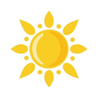 İzole edilmiş arkaplanda güneş sembolü simgesi. Vektör illüstrasyonu.