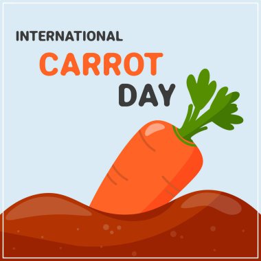 Uluslararası havuç günü. Toprağın altında havuç olan tatil kartı. Vektör illüstrasyonu.