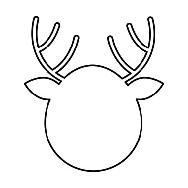 Beyaz arka planda geyik kafasının siyah çizgisel simgesi. Hayvan herif. Vektör illüstrasyonu.