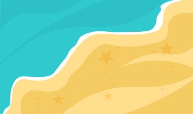 Yaz sahili geçmişi. Deniz manzaralı sahil şeridi. Vektör illüstrasyonu.