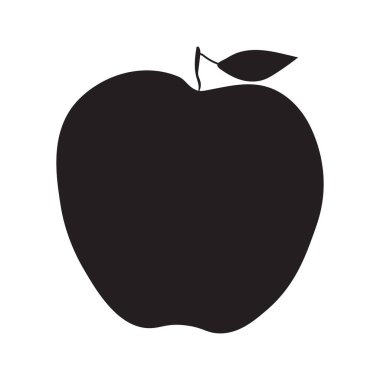 İzole edilmiş beyaz arka planda siyah elma silueti. Tek bitki elementi. Vektör meyve.