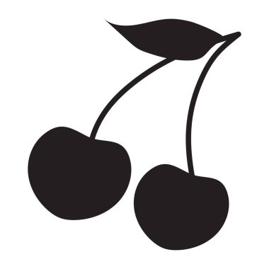 Beyaz arka planda siyah kiraz silueti. El çizimi vektör meyvesi.