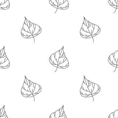 Taslak yaprakların kusursuz deseni. Yapraklı Doodle tarzı çizim. Vektör.