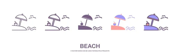 Sommerurlaub Meer Vektor Symbole Gesetzt Die Icons Sind Pixelgenau Mit — Stockvektor