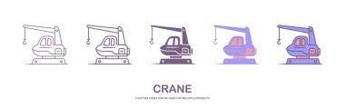 Turna simgeleri hazır. Farklı turna türleri, doğrusal simge koleksiyonu. Kargo, inşaat, demiryolu ve inşaat ve lojistik için diğer endüstriyel vinçler. Düzenlenebilir vektörle doğru. 5 farklı biçim