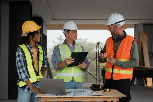 Architect Team Working Blueprints Architectural Plan Engineer Sketching Construction Project — Stock Photo, Image