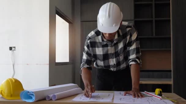 Engineer Working Table Top Construction Site — Stock Video