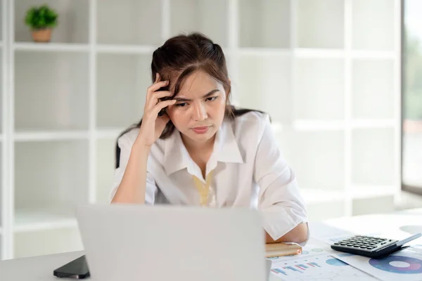 Asian Accounting Woman Overwork Paperwork Office Bored Workaholic Accountant Employee — Stock Photo, Image