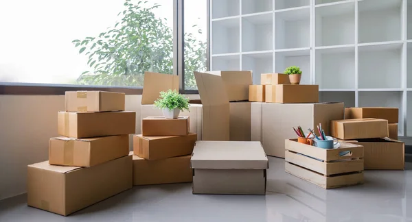 Moving Day Cardboard Box Cleaning Things Moving New Home — Stock Photo, Image