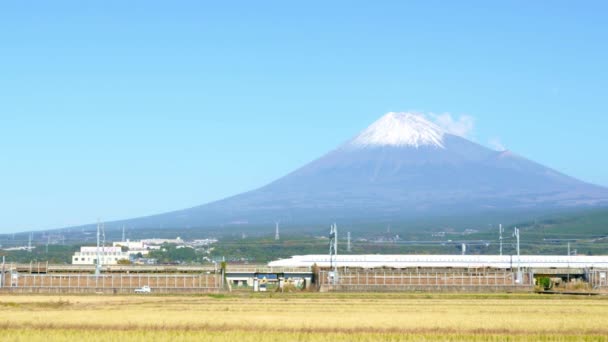 Trem Bala Shinkansen Passa Abaixo Fuji Shizuzoka Japão — Vídeo de Stock