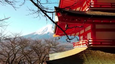 Mt. Fuji ve Chureito Pagoda Sonbaharda, Japonya.