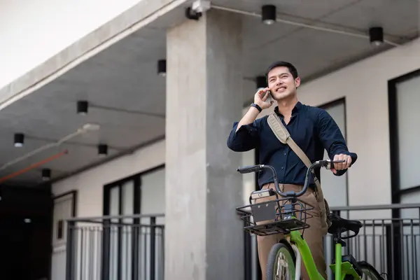 Businessman Bicycle City Work Eco Friendly Transport Bike Happy Businessman — Stock Photo, Image