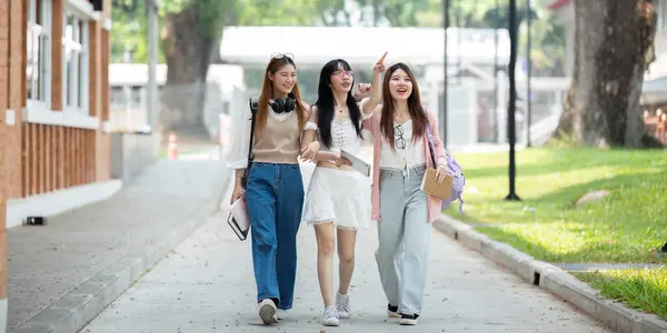 College Friends Walk Class Together University Student Campus Talk Have Royalty Free Stock Images