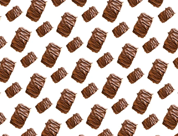 面包和美味的巧克力奶油的图案 白色背景的巧克力奶油质感 — 图库照片