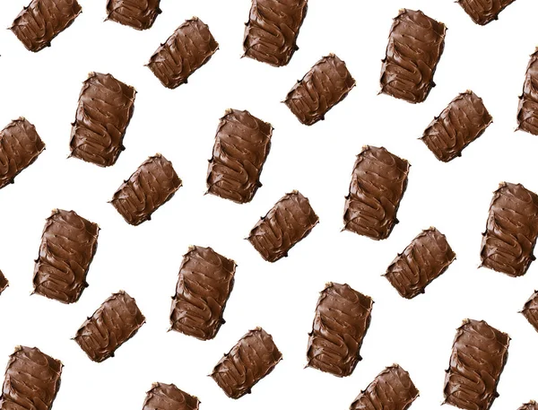 Lezzetli Çikolata Kremalı Ekmek Deseni Beyaz Arkaplanlı Çikolatalı Krema Dokusu — Stok fotoğraf