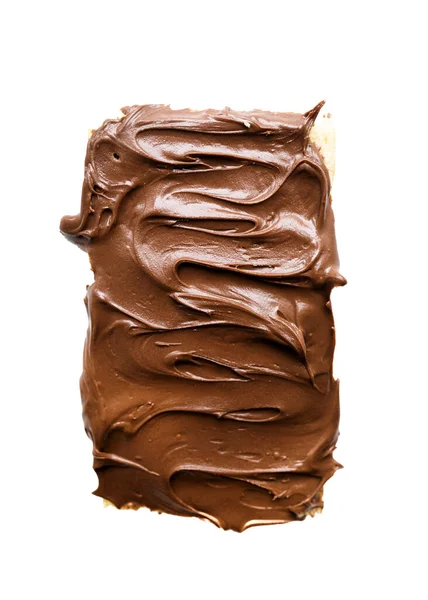 Хлебные Тосты Вкусным Шоколадным Кремом Текстура Шоколадного Крема Белом Фоне — стоковое фото