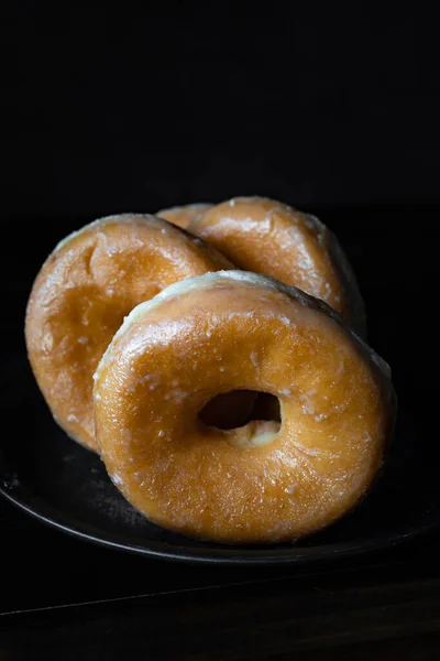 Delicious Sugar Donuts Dark Background — Stock Photo, Image
