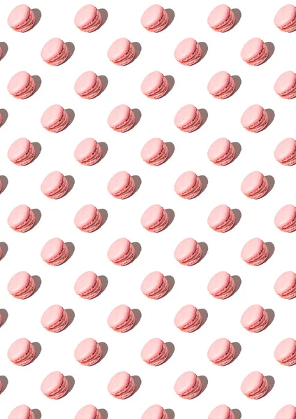 Muster Mit Erdbeermacarons Und Weißem Hintergrund — Stockfoto