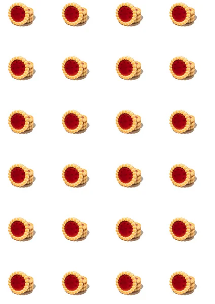 Muster Mit Erdbeerkeksen Und Weißem Hintergrund — Stockfoto