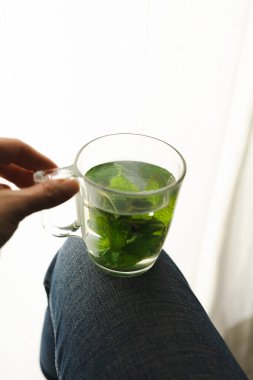 Tea with fresh mint leaves. Mint infusion helps with digestive problems
