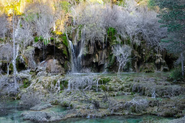 スペインのカスティーリャ マンチャ州のクエンカ県の川Cuervoの源 — ストック写真