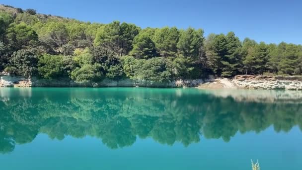 Laguna Lengua Türkiz Kristálytiszta Vizei Lagunas Ruidera Albacete Castilla Mancha — Stock videók
