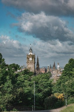 A wide view of Edinburgh's historic cityscape as seen from Calton Hill, featuring iconic landmarks and scenic skyline clipart