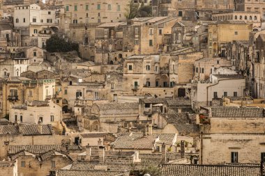 Sassi di Matera 'nın Panoramik Manzarası, İtalyan Tarihi Mağarası