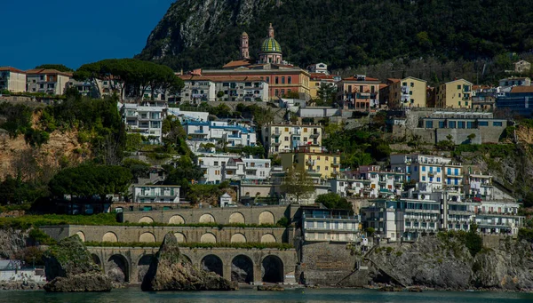 Abril 2022 Salerno Italia Vista Desde Ferry Ciudad Con Mar —  Fotos de Stock