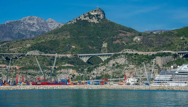 April 2022 Salerno Italy View Ferry City Sea Foreground Coast — Stock Photo, Image