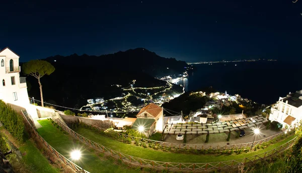 Aerial view of Ravello by night. Amalfi coast is popular travel and holiday destination in Europe.