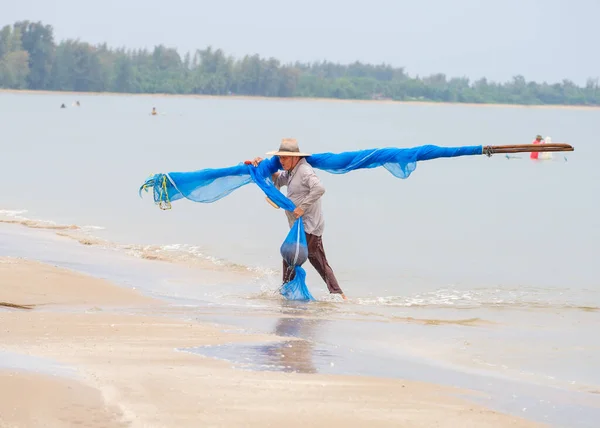 January 2023 Chumphon Thailand Fisherman Fish Nets Shallow Water Thai — Photo
