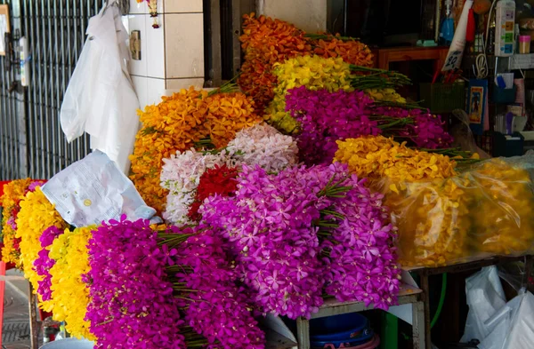 stock image February 20 2023- Bangkok Thailand-Countless colorful bouquets and many flower arrangements in the Bangkok Flower Market Thailand a great tourist attraction.Exotic flowers of all colors.
