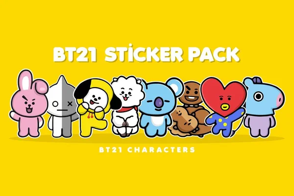 Şirin bt21 büyük set etiketi konsept vektör tasarımı