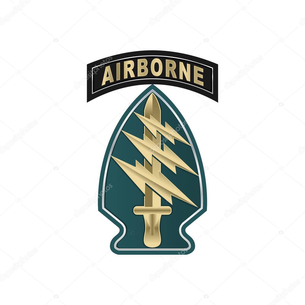 Emblem of US Army Special Forces groups Green Berets. De Oppresso Liber