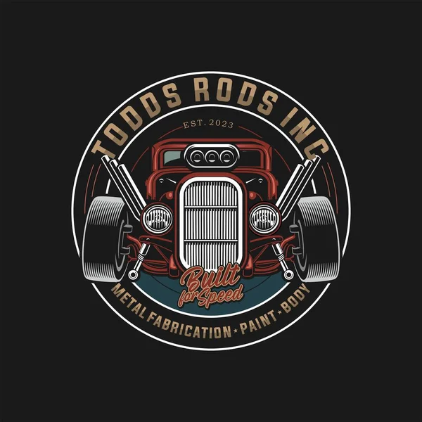 Amerikan özel araba renklendirme rozeti yarış bayrakları ve alev çıkartmalı izole vektör illüstrasyonlu hot rod.