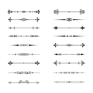Klasik hat ayırıcıları. Dekoratif bölücüleri, kitap süsleme süslemelerini, klasik vektör yazı kaligrafilerini zenginleştirir