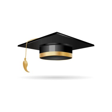 Üniversite mezunu, lise ya da üniversite şapkası beyaz arka planda izole edilmiş.