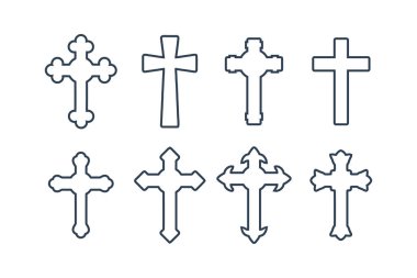 Hristiyan vektör sembolü düz stil. Farklı haç simgesi kümesi