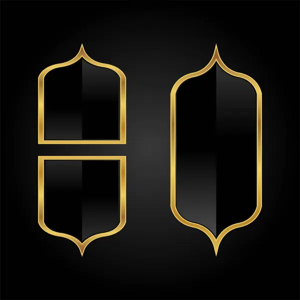 İslam camiinin camları ve kemerleri vektör illüstrasyonudur. Bir gölgeyle izole edilmiş altın çerçeveler.