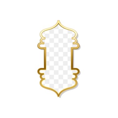 Arap tarzında gerçekçi altın çerçeveler. Geleneksel İslami 3D şekli. Şeffaf arkaplana sahip Ramazan kareem çerçeveleri